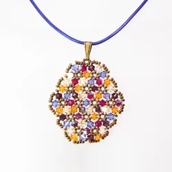Pendant 45cm - Malvina Oval-Purple Leather - Pendant 45cm - Laiton bronze